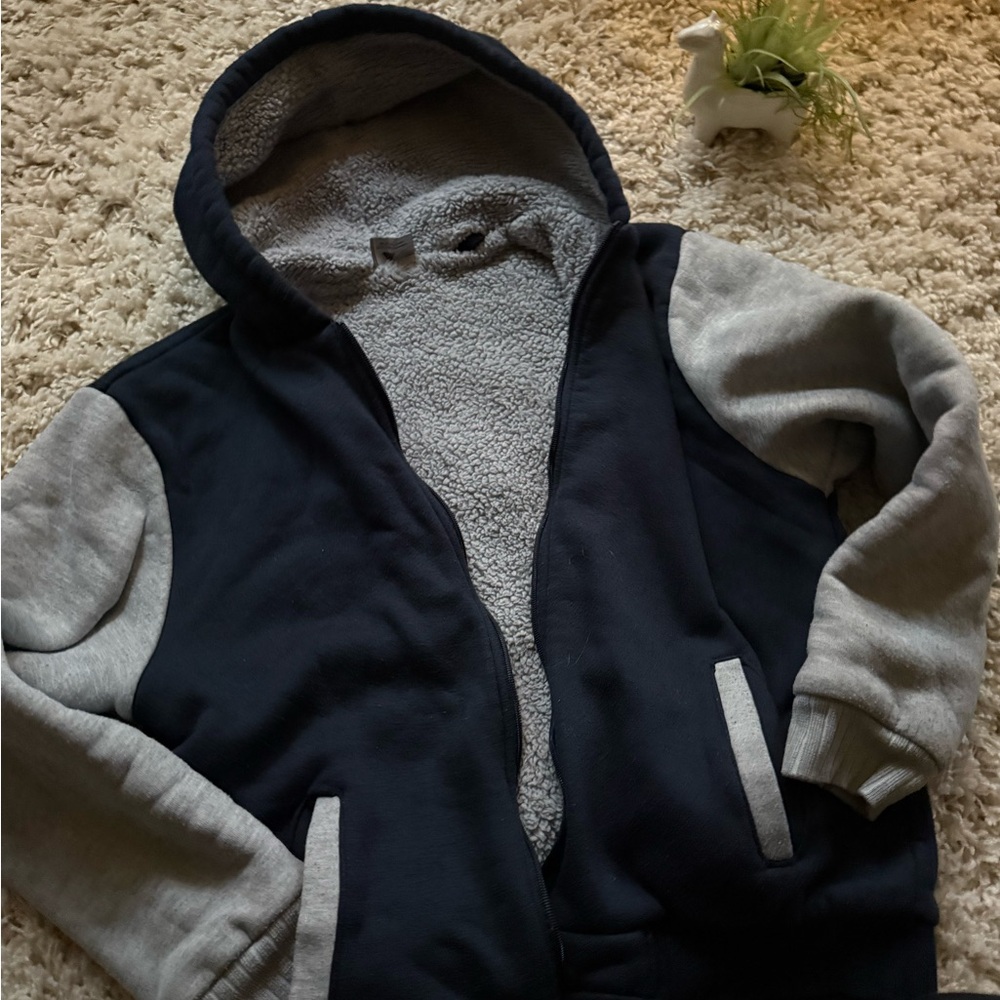 Navy and grey thick German warm men’s hoodie with a streetwear vibe